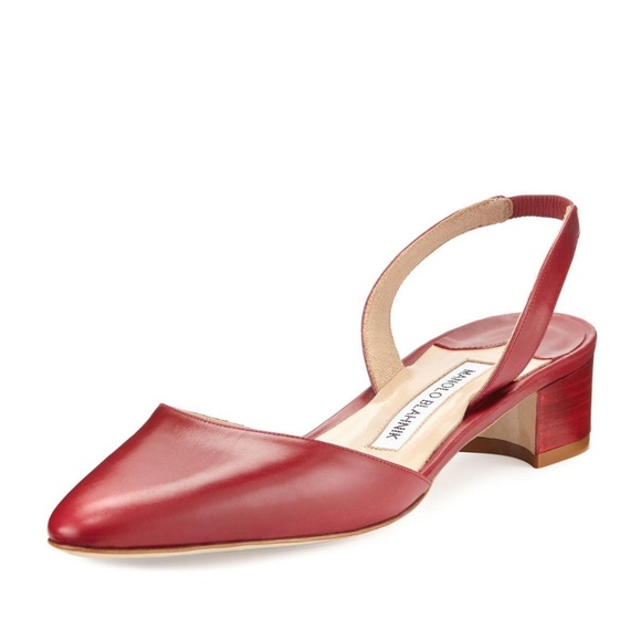 Manolo Blahnik Shoes - Manolo Blahnik Red Aspro 30mm Napa Slingback Pumps